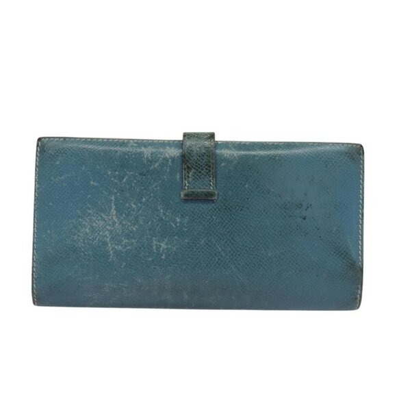 HERMES Bean Long Wallet Leather Blue - Picture 3 of 15